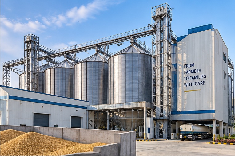 Representative AI-generated visual of grain storage silos