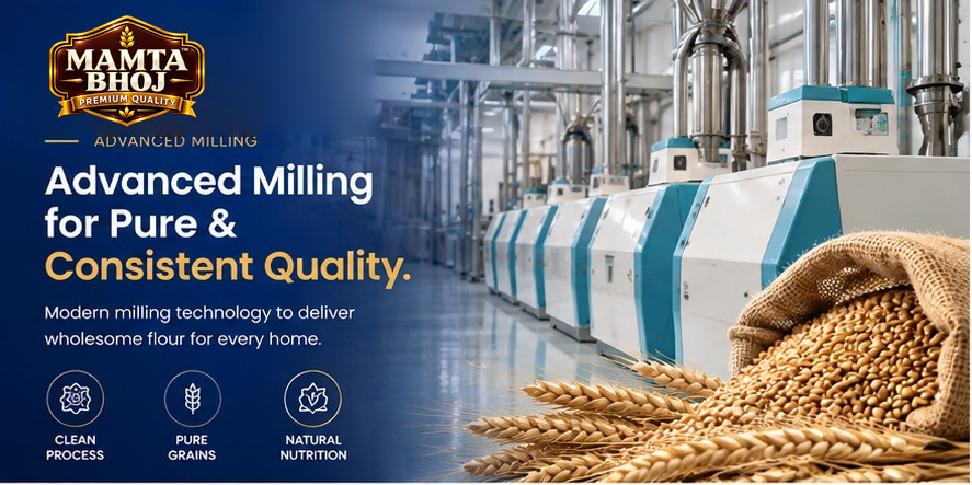 Advanced Milling for Pure & Consistent Quality — modern flour-milling machinery in a clean, food-grade production environment
